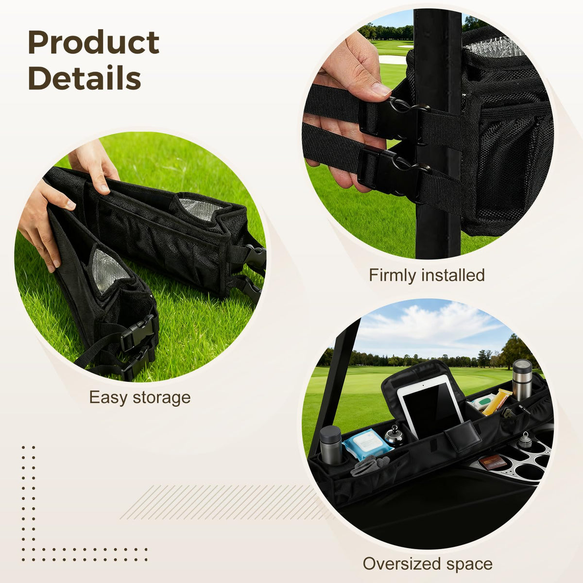Toyosport Golf Cart Organizer Bag privacy compartment keeps valuables secure.