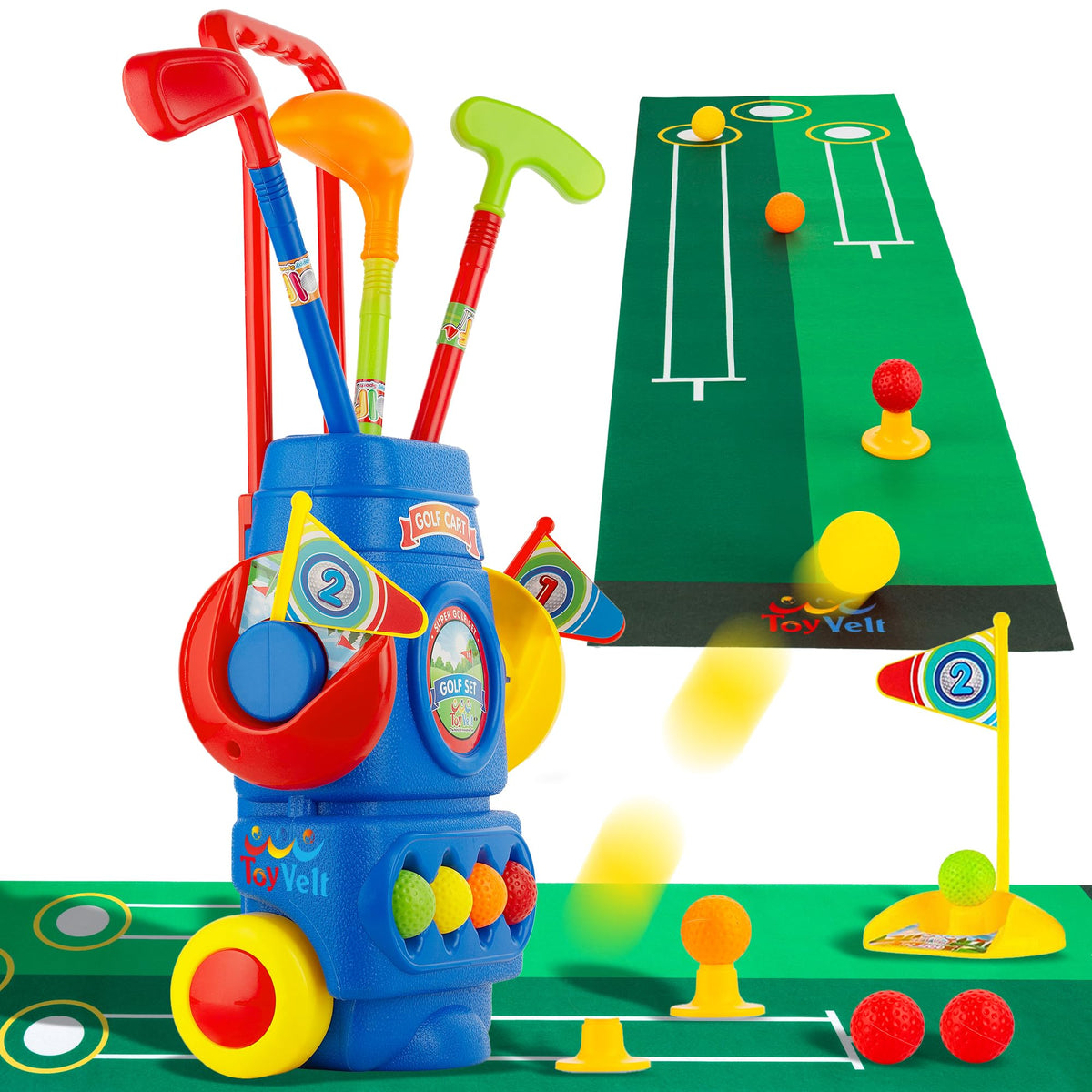 ToyVelt Toddler Golf Set Blue — four lightweight clubs for easy grip.