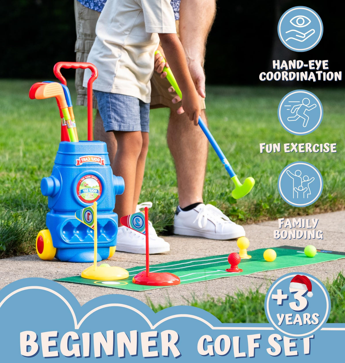 ToyVelt Toddler Golf Set Blue — two putting cups for easy target practice.