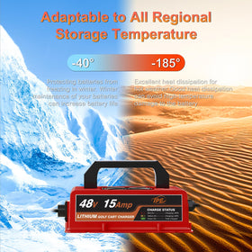 TPE dual-port design for lithium and lead-acid golf cart batteries.