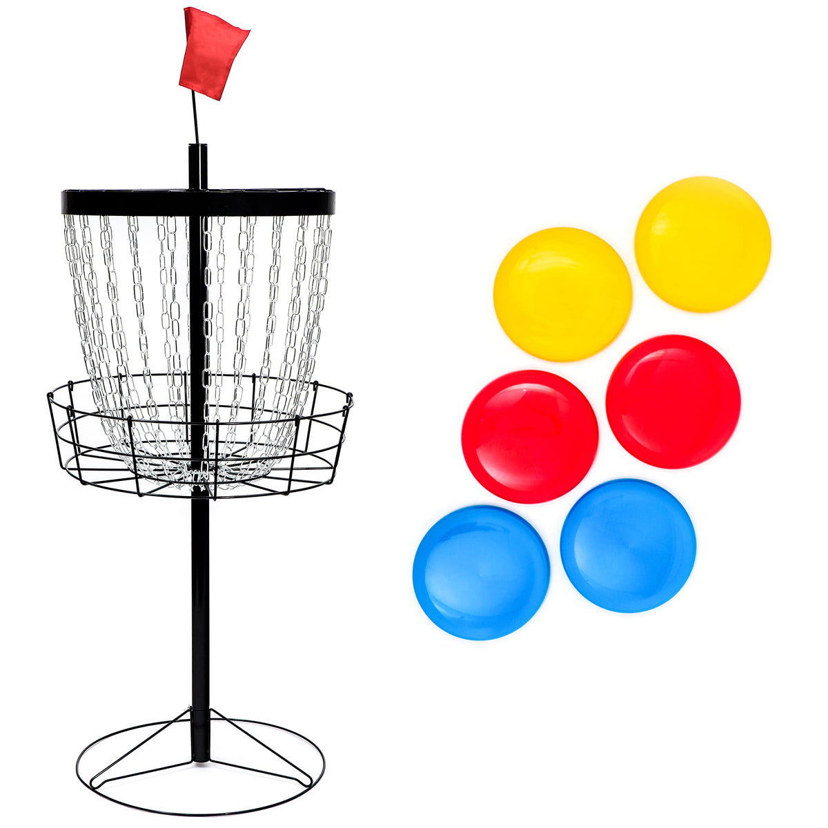 Trademark Innovations disc golf basket assembly enables quick outdoor setup.