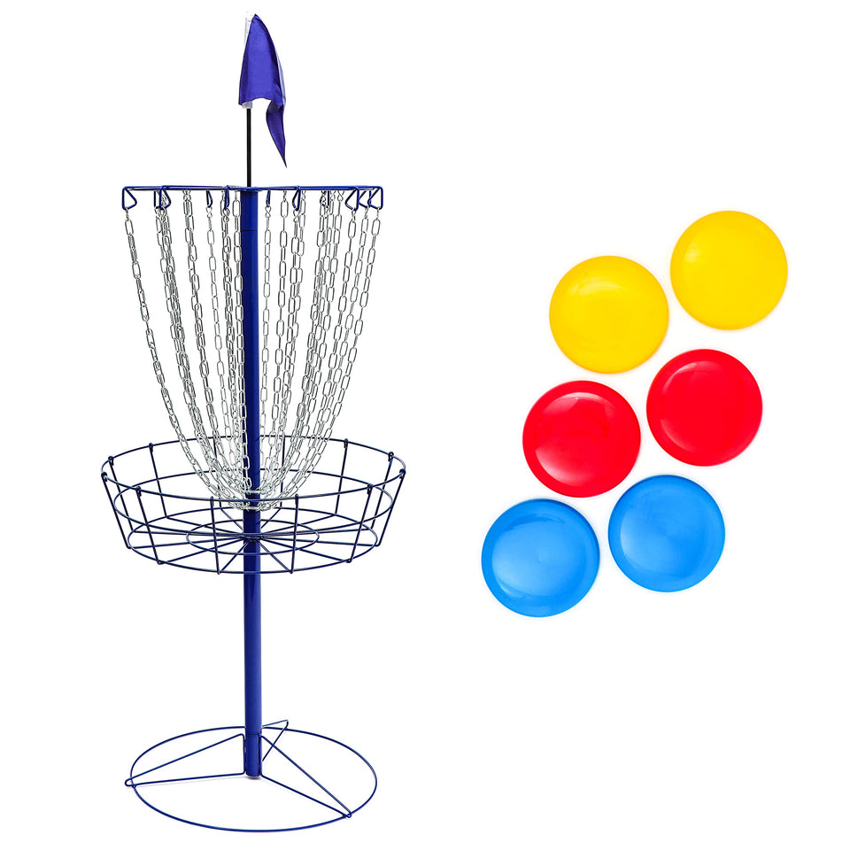 Trademark Innovations basket-assembly shot highlights a sturdy portable setup for outdoor play.