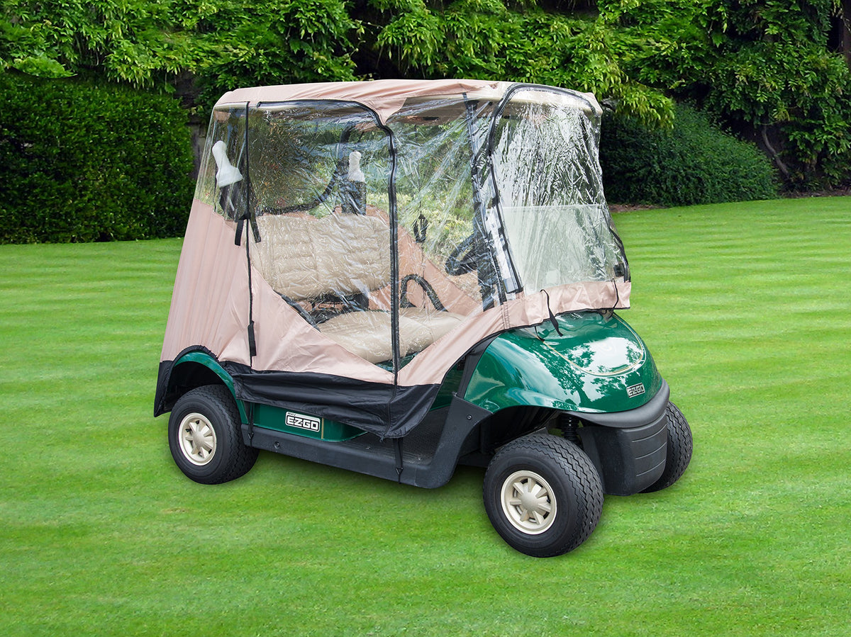 Trademark Innovations golf cart cover enclosure for a 4-seater with weatherproof fabric and PVC windows