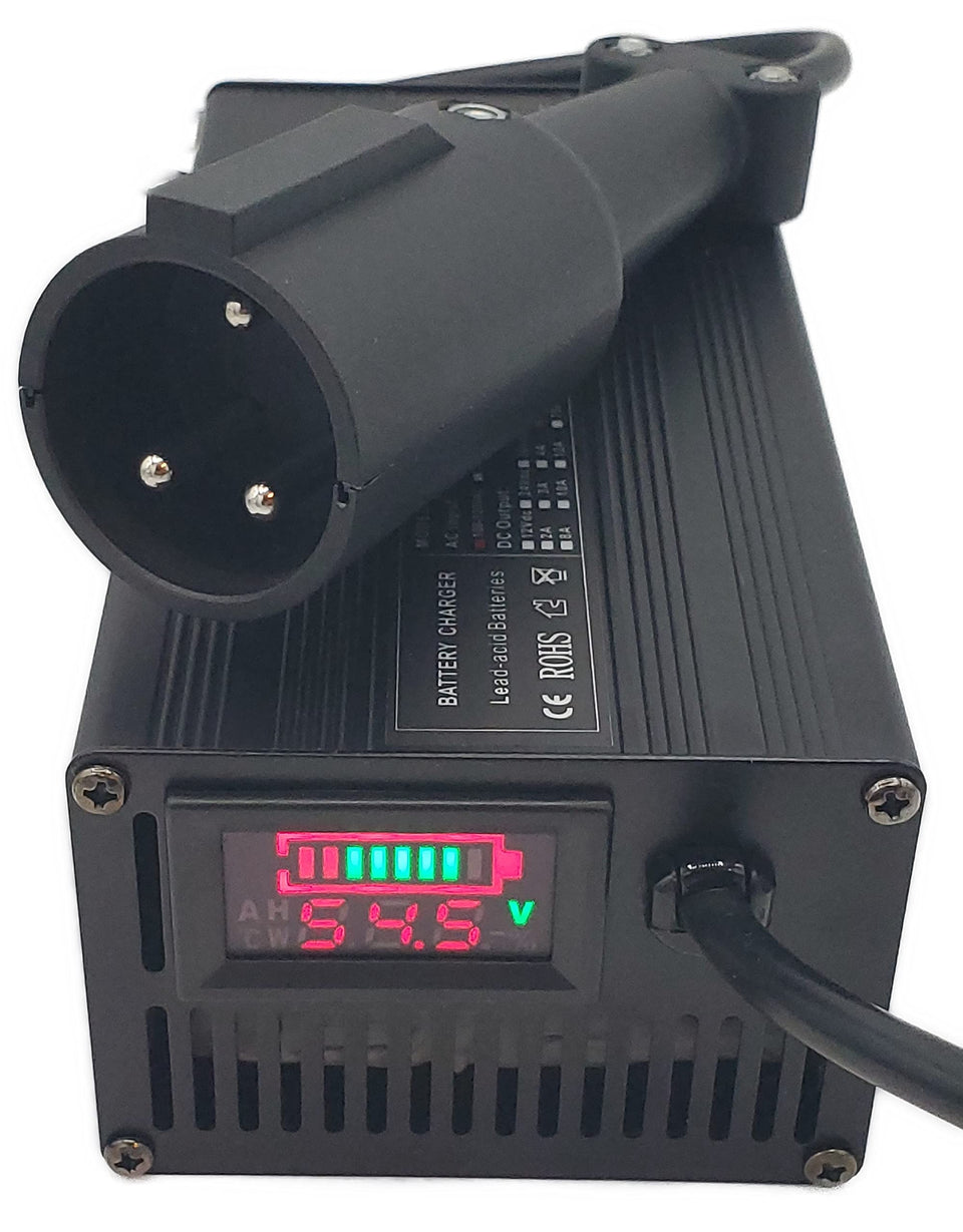 Traktronix Club Car 48V charger with display shows voltage output for easy monitoring.