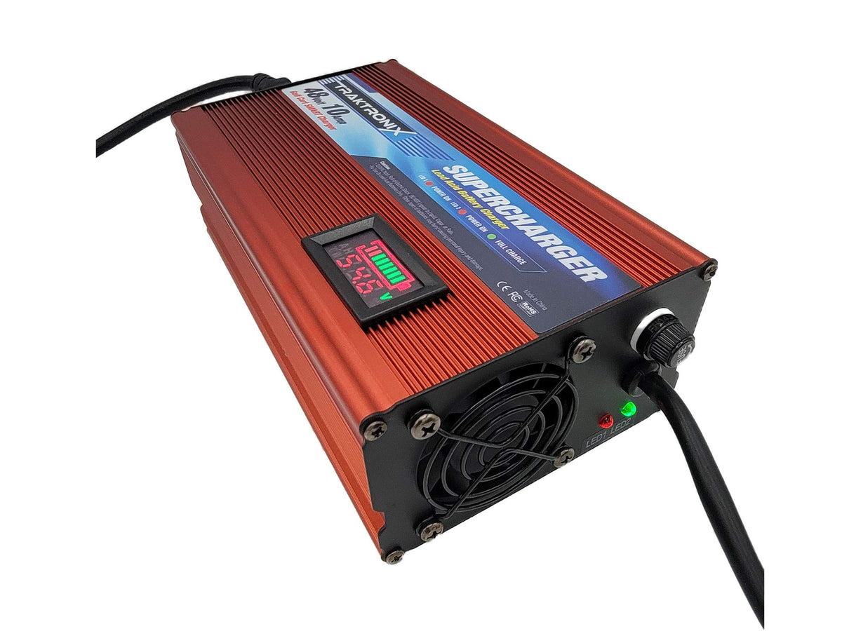 Traktronix fifteen-foot cable reaches EZGO cart outlet for flexibility.