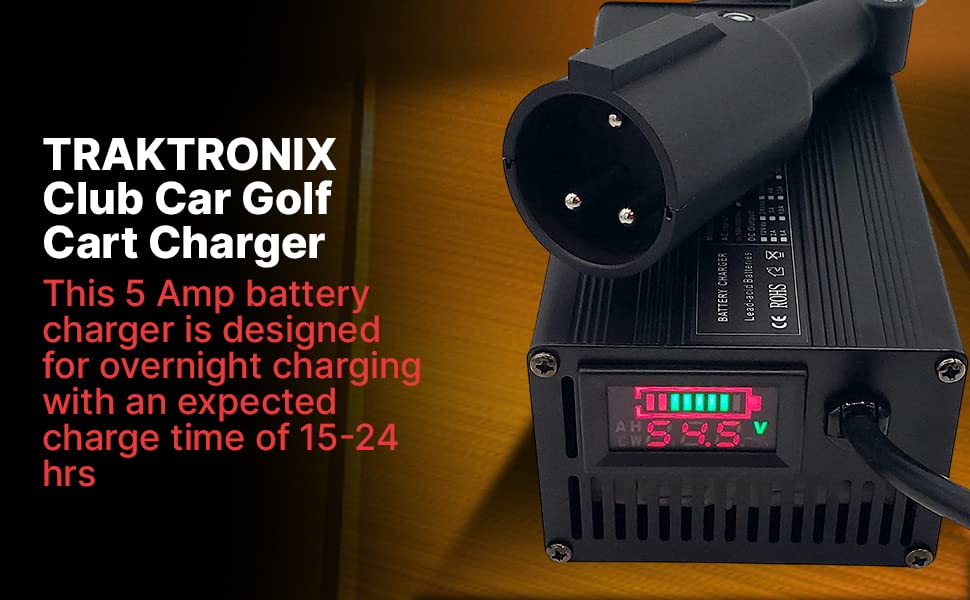 Traktronix overnight charging setup ensures convenient, continuous power for Club Car batteries.