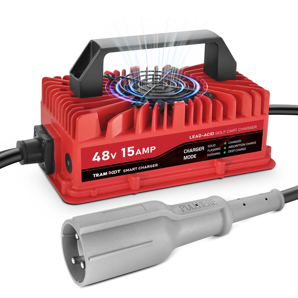 TRAMROOT 15A charger for 48V DS/Precedent with 3-pin plug in action