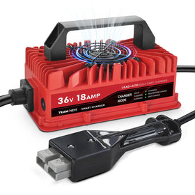 TRAMROOT 18A charger front view enabling fast plug and play EZGO Marathon charging