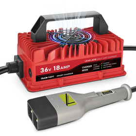 TRAMROOT 18A golf cart charger front view with D-type plug for fast charging
