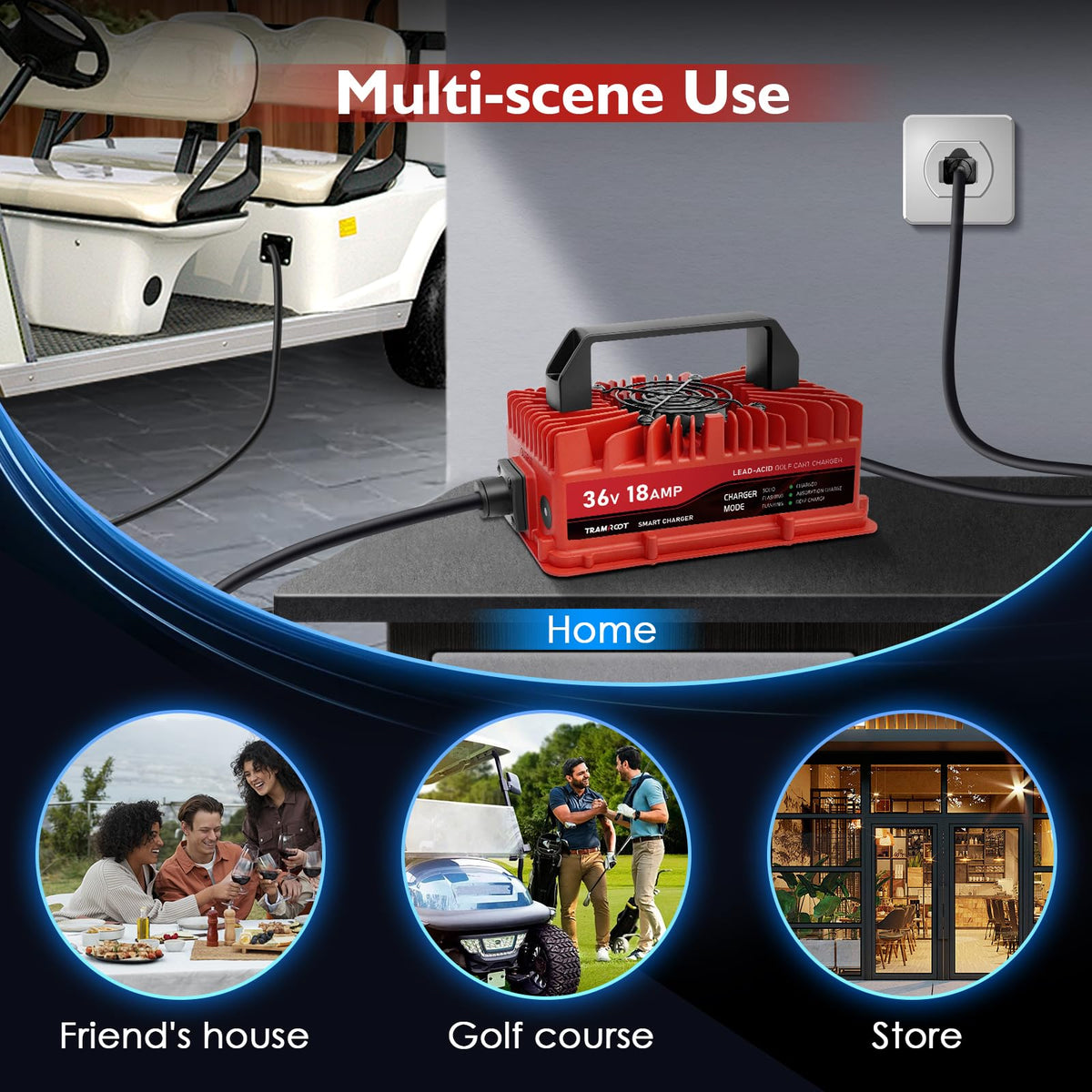 TRAMROOT compatible with 36V Club Car, EZGO, Yamaha plugs for easy use.
