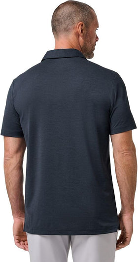 TravisMathew Heater Active Polo Total Eclipse; side view highlighting a sleek profile for all-day wear.