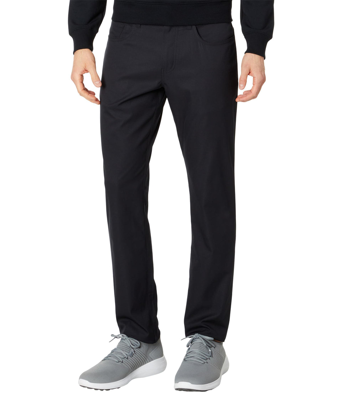 TravisMathew Open to Close Black 33 front view pant for daily wear and midweight comfort