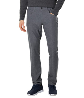 TravisMathew Open to Close pants front view Heather Dark Grey for versatile everyday wear.