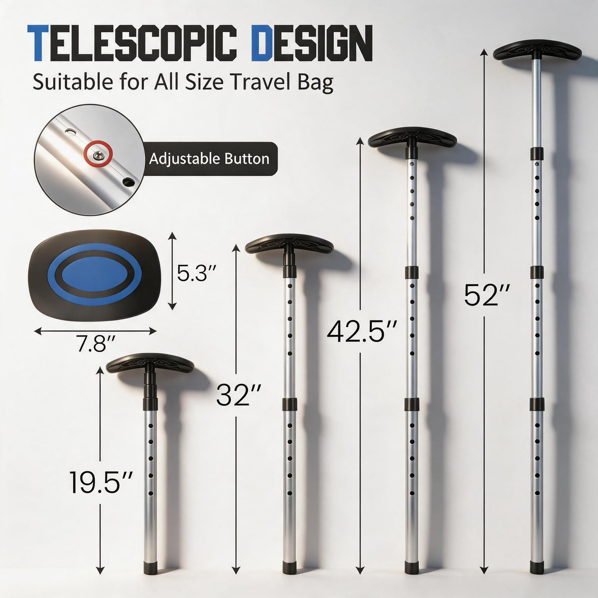 Treasdamic golf travel bag support pole extended demonstrates tall reach for versatile fit