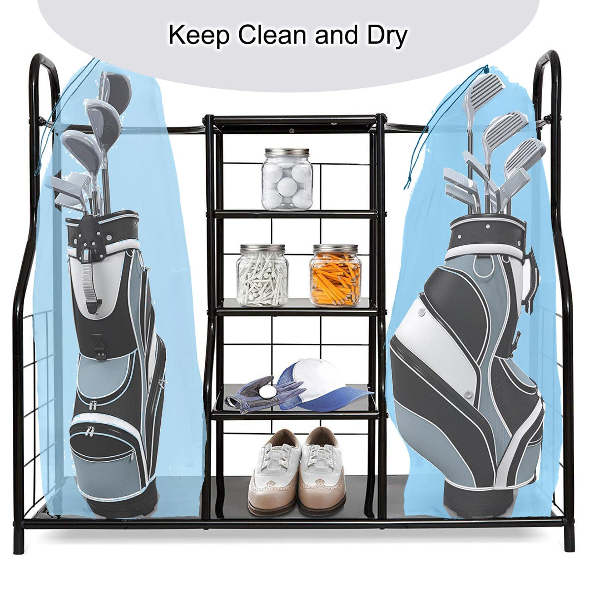 TRINKA two-pack golf bag cover set keeps gear organized during storage.