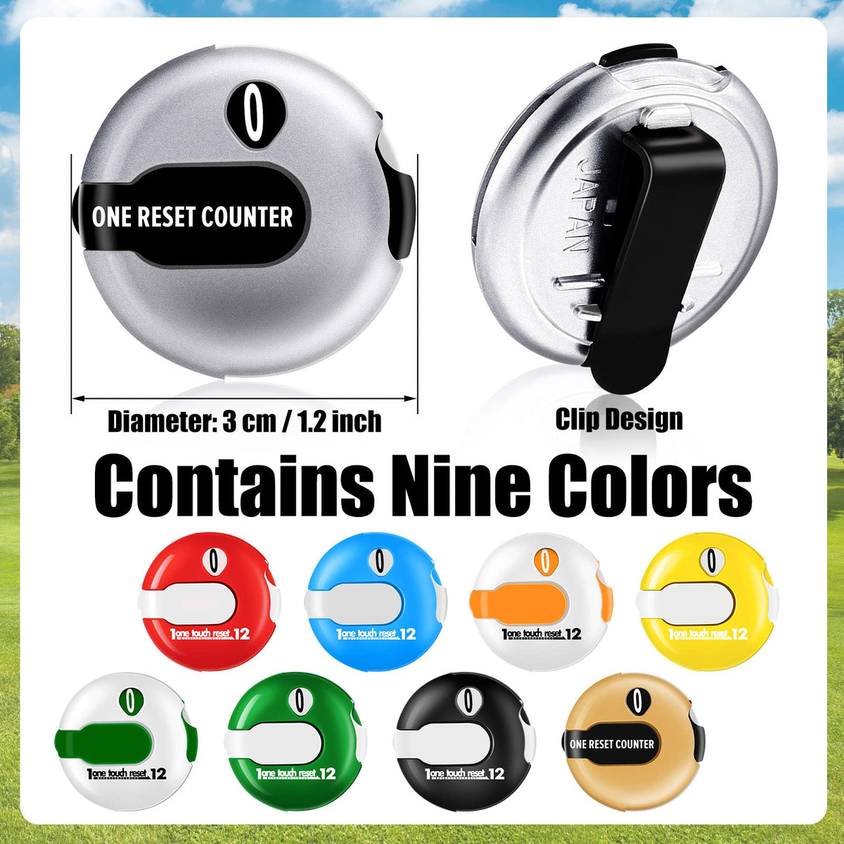 Trnayi nine-style golf stroke counters ready for daily rounds.