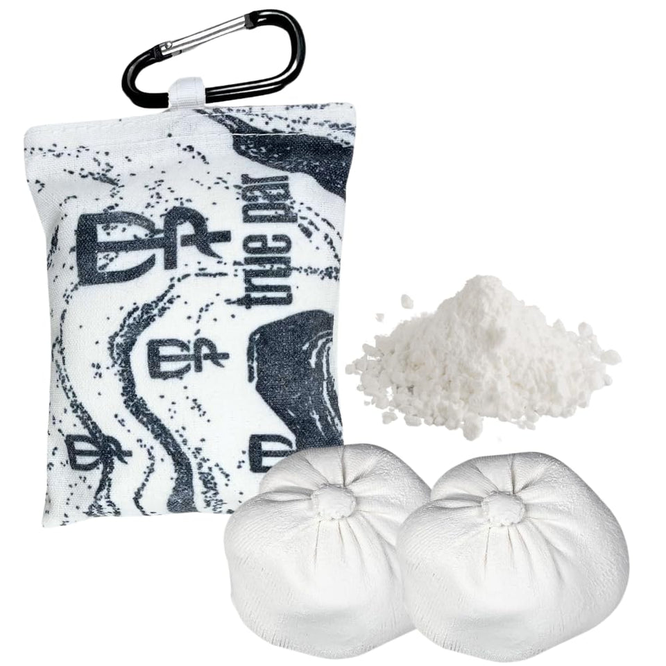 True Par Disc Golf chalk bag marbled close-up highlighting refillable design for long-lasting grip
