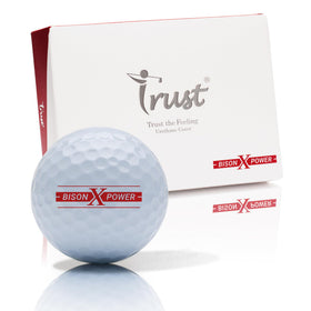 Trust Bison X Power ball front-label emphasizes premium urethane cover for greenside spin.