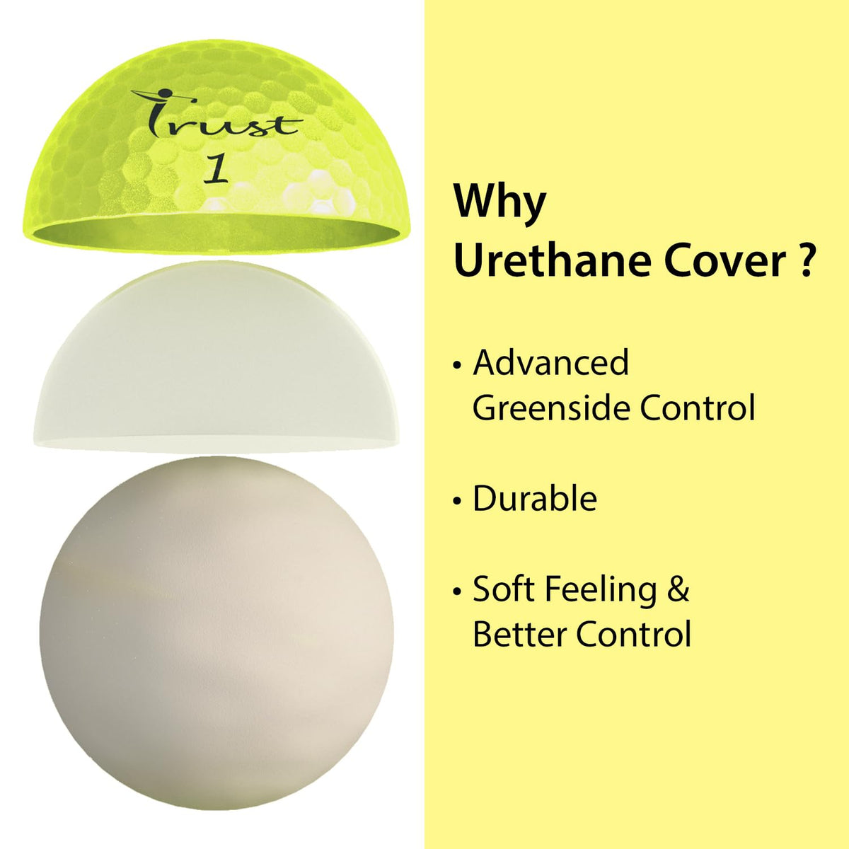 Trust K5 Bison X urethane cover enhances greenside spin and stopping power.
