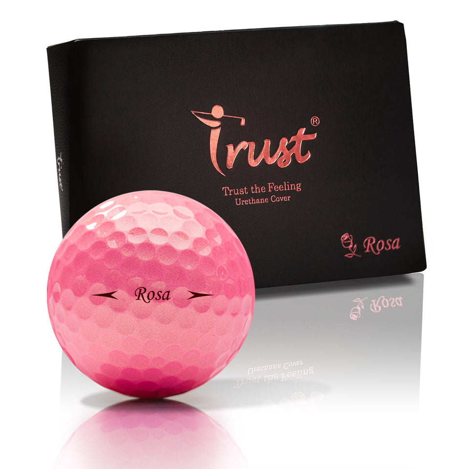 Trust Rosa Golden Pink ball closeup shows premium urethane and vivid color