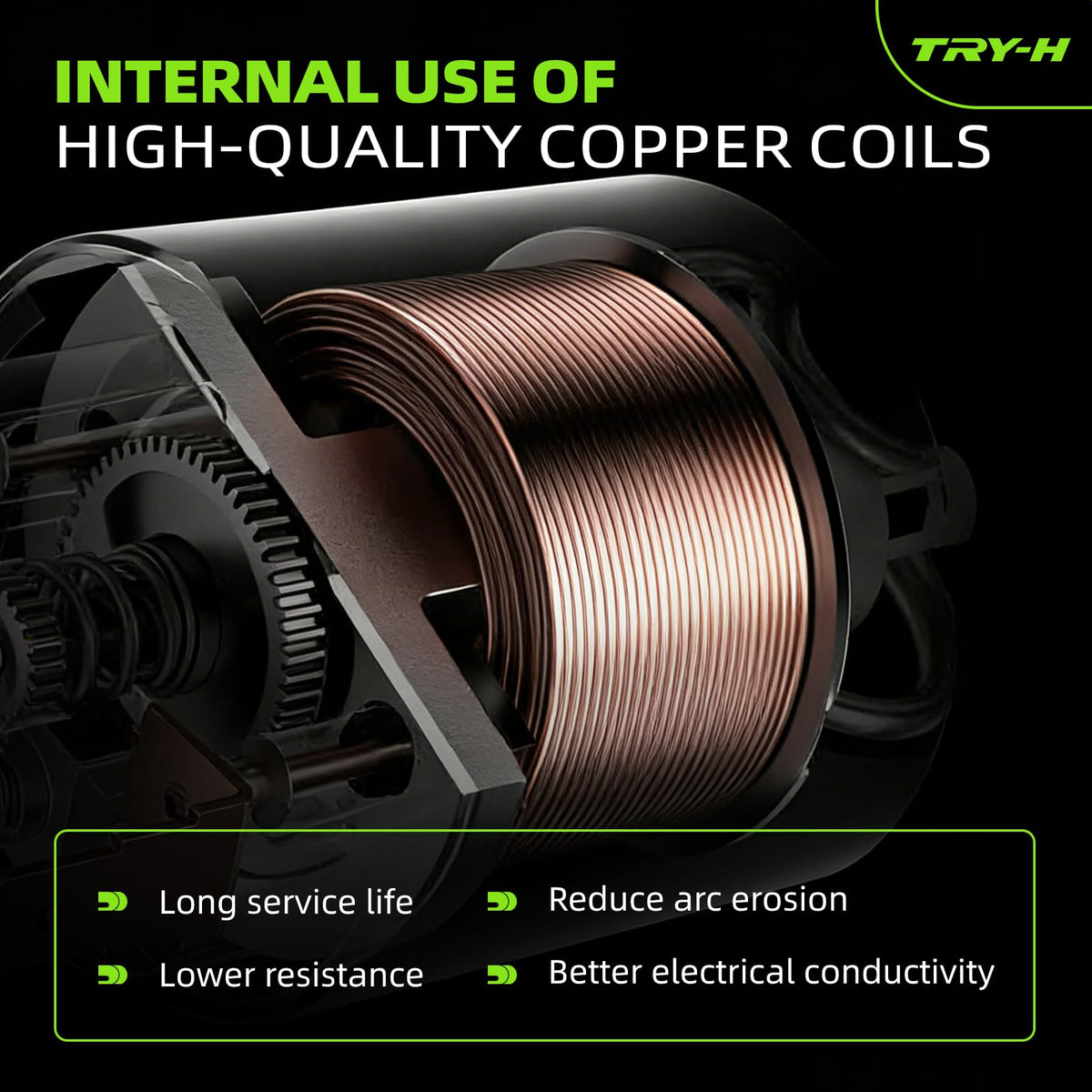 Internal metal construction of Try-H solenoid showing copper and iron conductors.