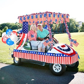 Tryly flag pennant string creates cohesive patriotic decor on carts