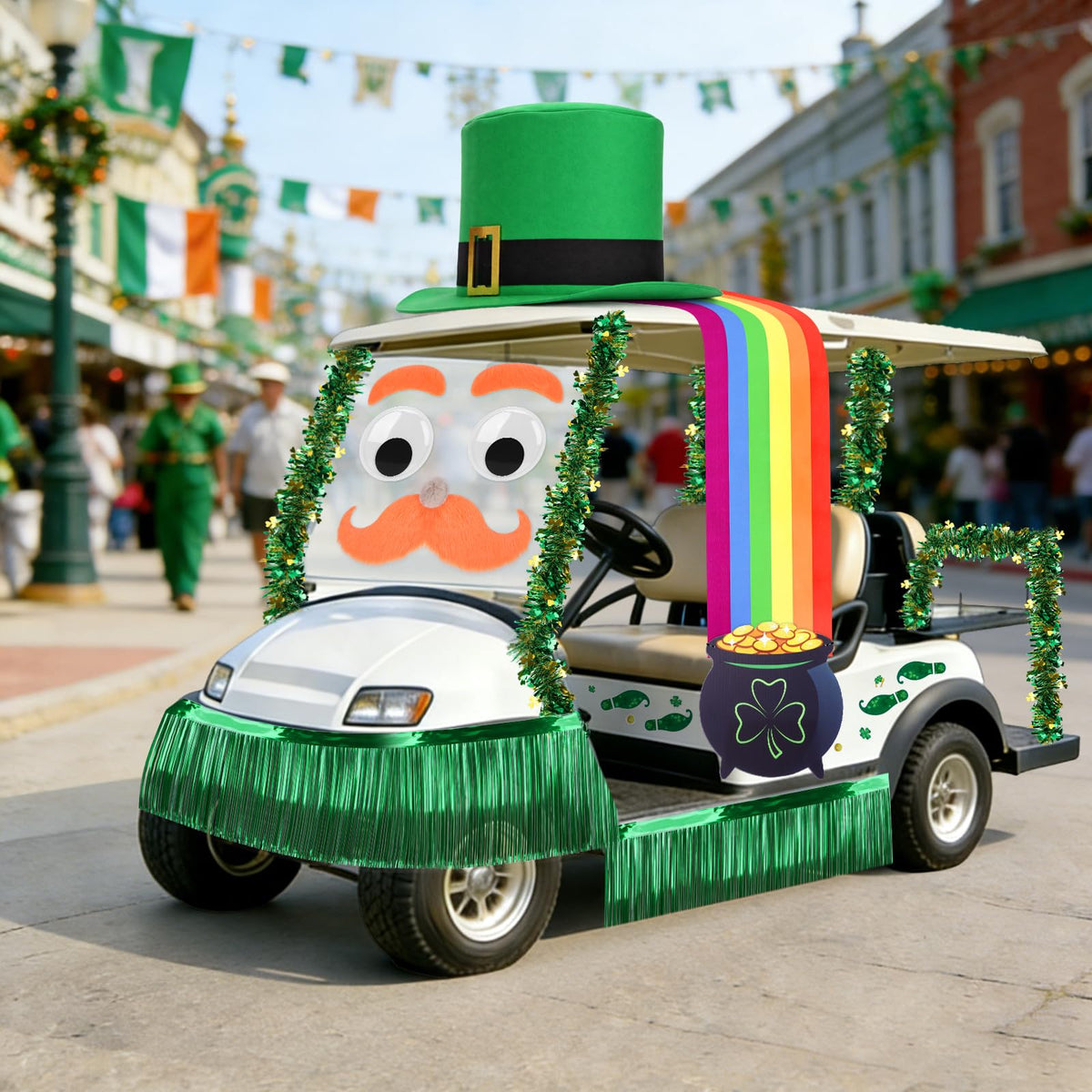Tryly green garlands frame the vehicle for atmosphere