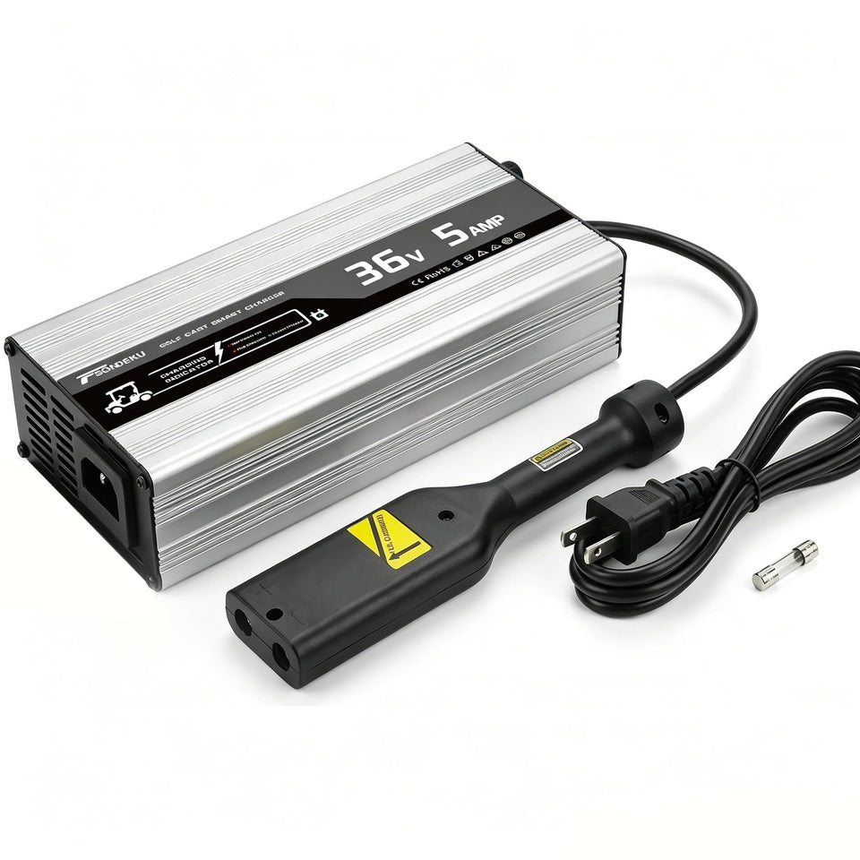 TSONDEKU 36V 5A charger for EZGO TXT with Powerwise connector, ready for daily charging.