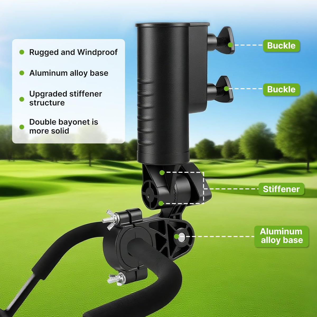 T TGBROS weatherproof body and aluminum base resist wind and moisture.