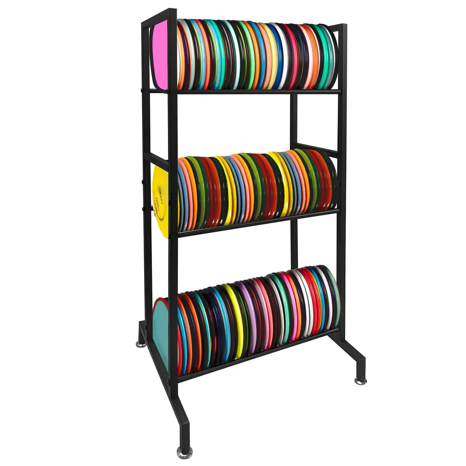 TTzycc disc golf rack steel frame stores multiple Frisbees safely.