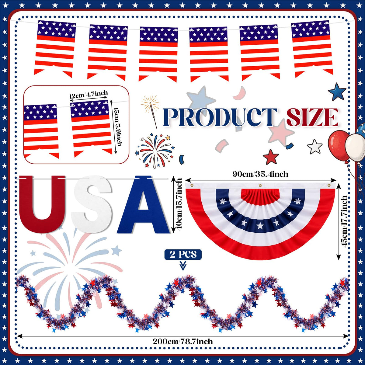 Tudomro American flag pennant banner enhances red white blue parade styling.