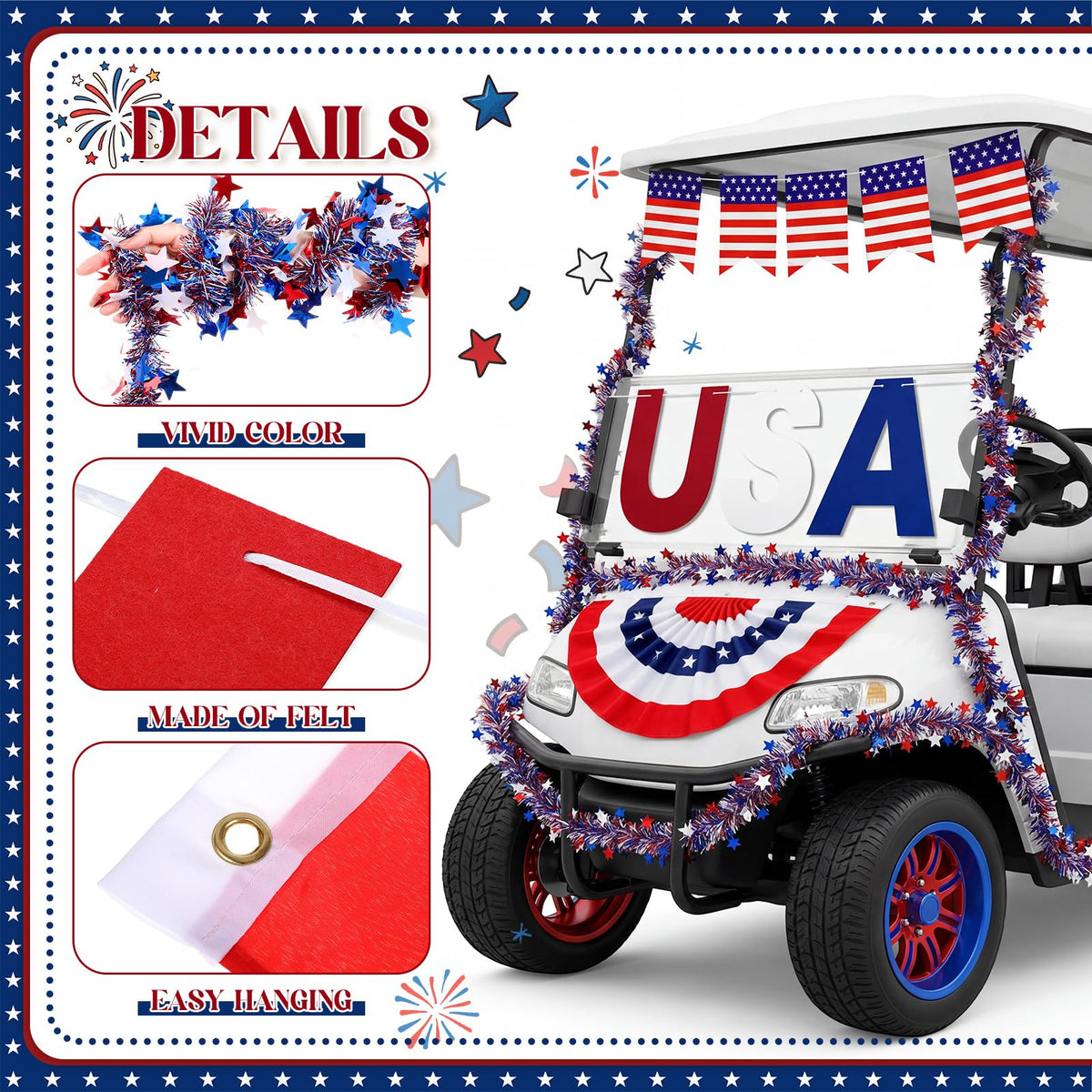 Tudomro USA letters garland in felt for high-visibility parade messaging.