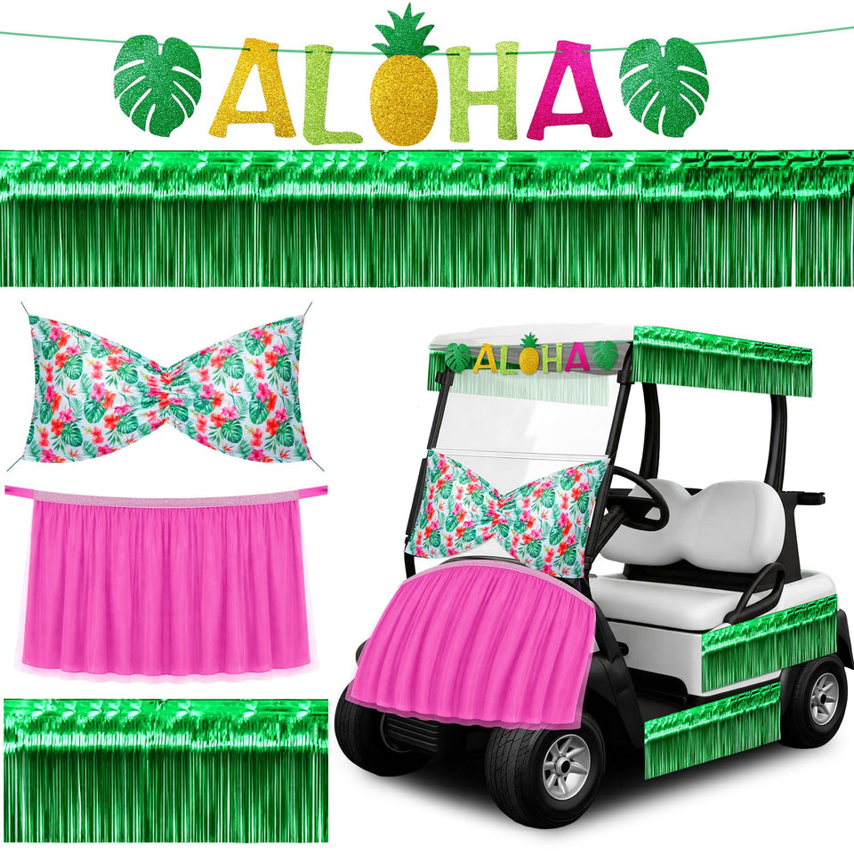 Tudomro Hawaiian pennant banner on a golf cart for a festive parade
