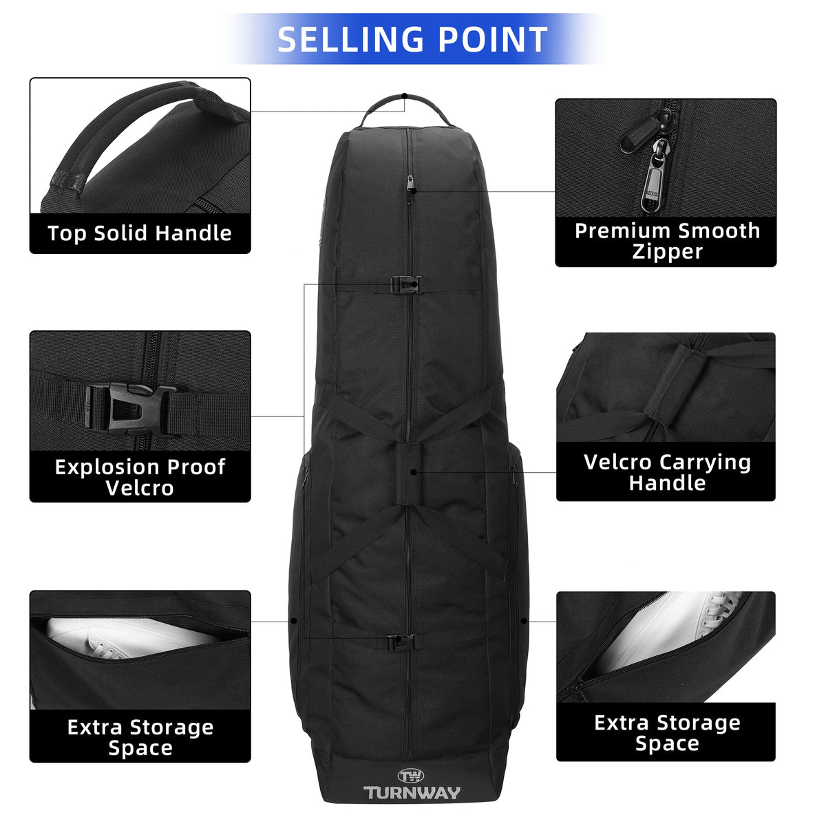TurnWay golf travel bag interior padding protects clubs.