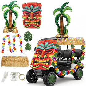 TUSAUW grass skirt wraps the golf cart for a tropical Luau look with fringe detail.