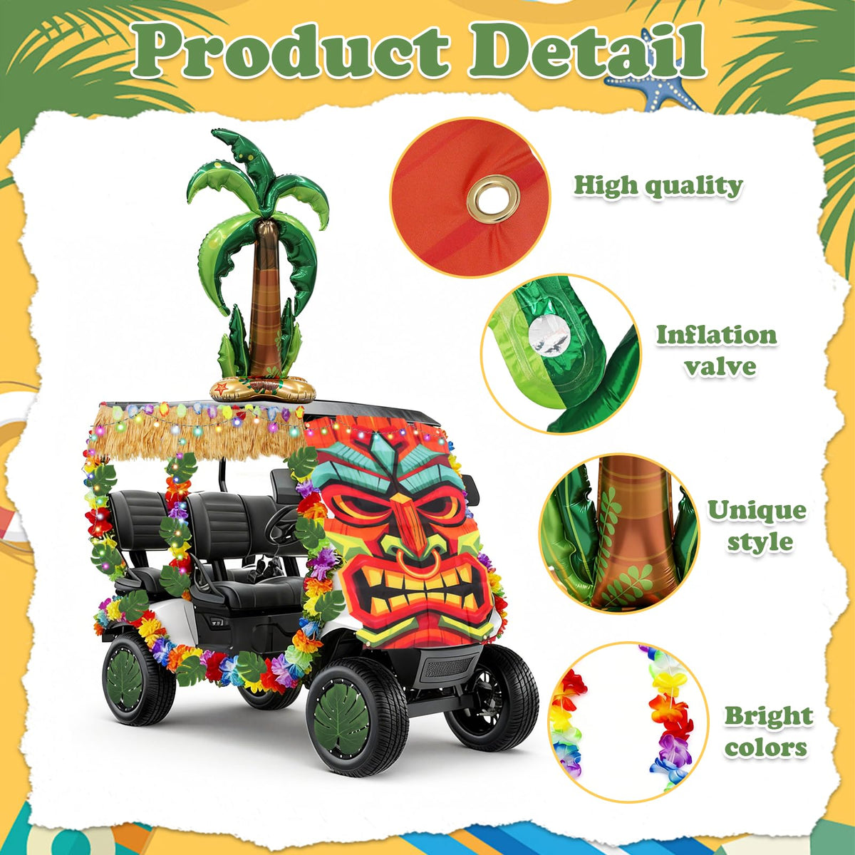 TUSAUW Hawaiian leis add bright color for festive island vibes.