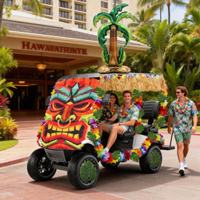 TUSAUW summer Luau kit transforms most golf carts quickly and stylishly.