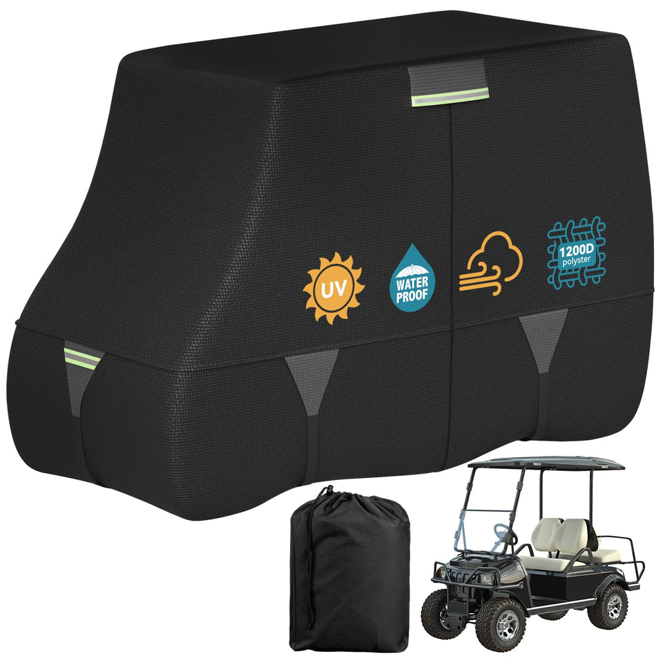 Tuszom 1200D solution-dyed golf cart cover side view protects from rain