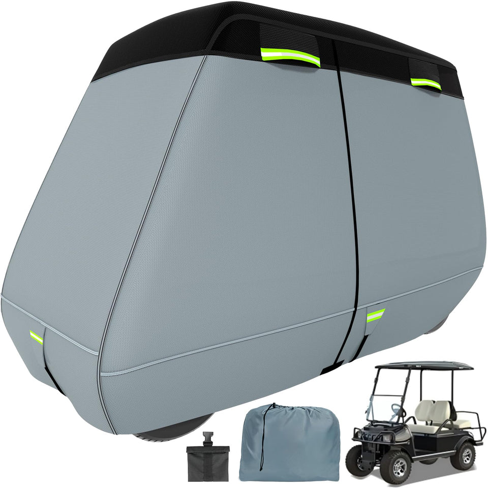 Tuszom golf cart cover front view shows universal fit and protection