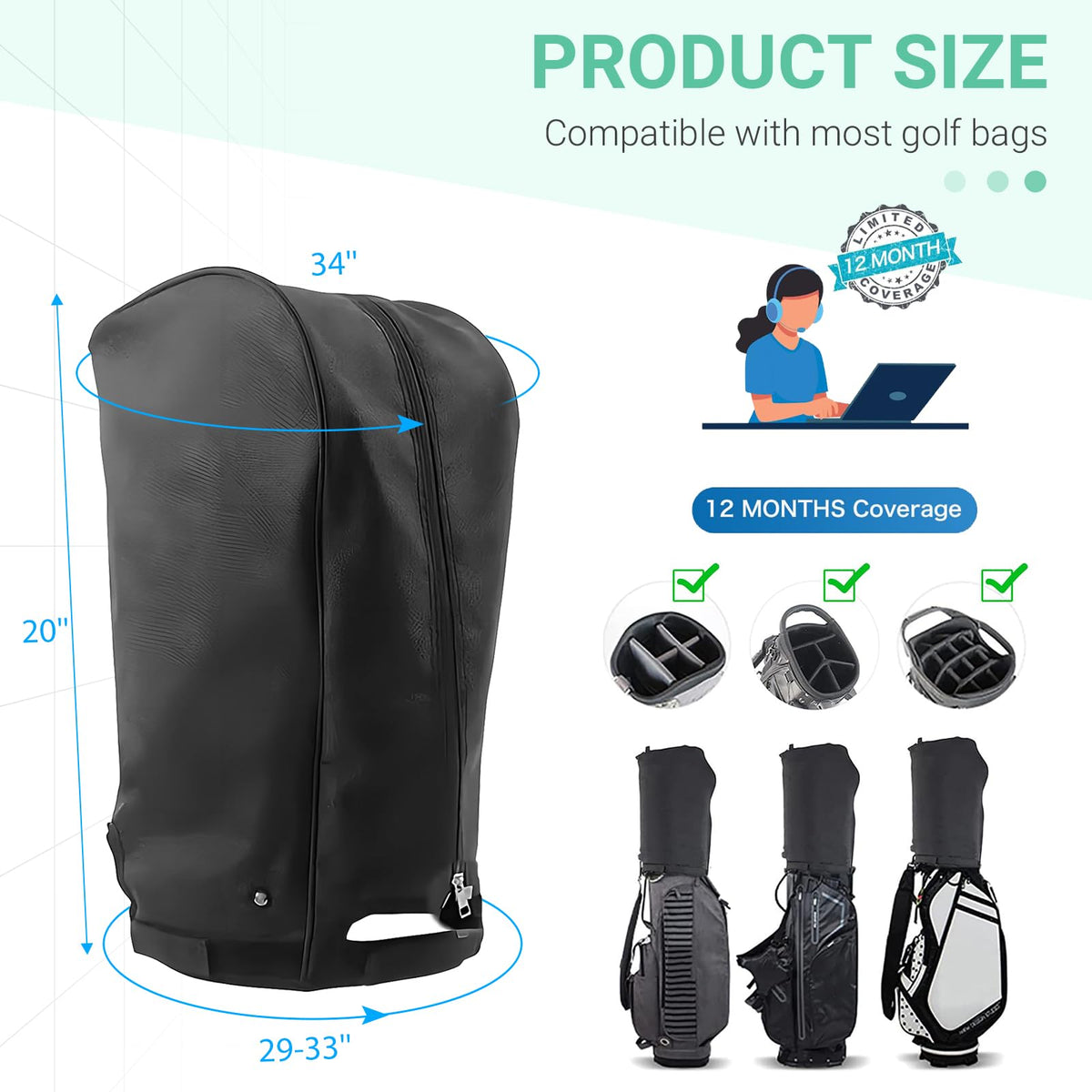 tuu golf bag cover demonstrates universal fit for most 8.5–9 inch bags