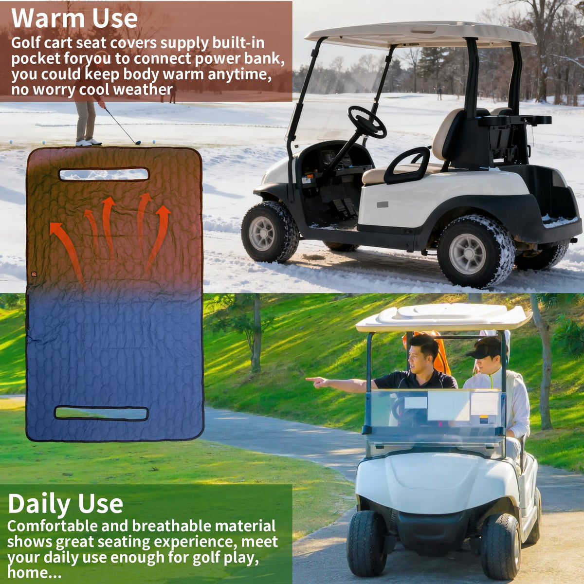 Wide compatibility with EZGO, Club Car, and Yamaha golf carts for two-seat layouts.