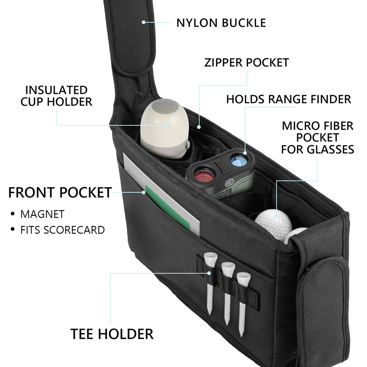 TUYUU Middle pocket keeps golfing essentials organized and within reach