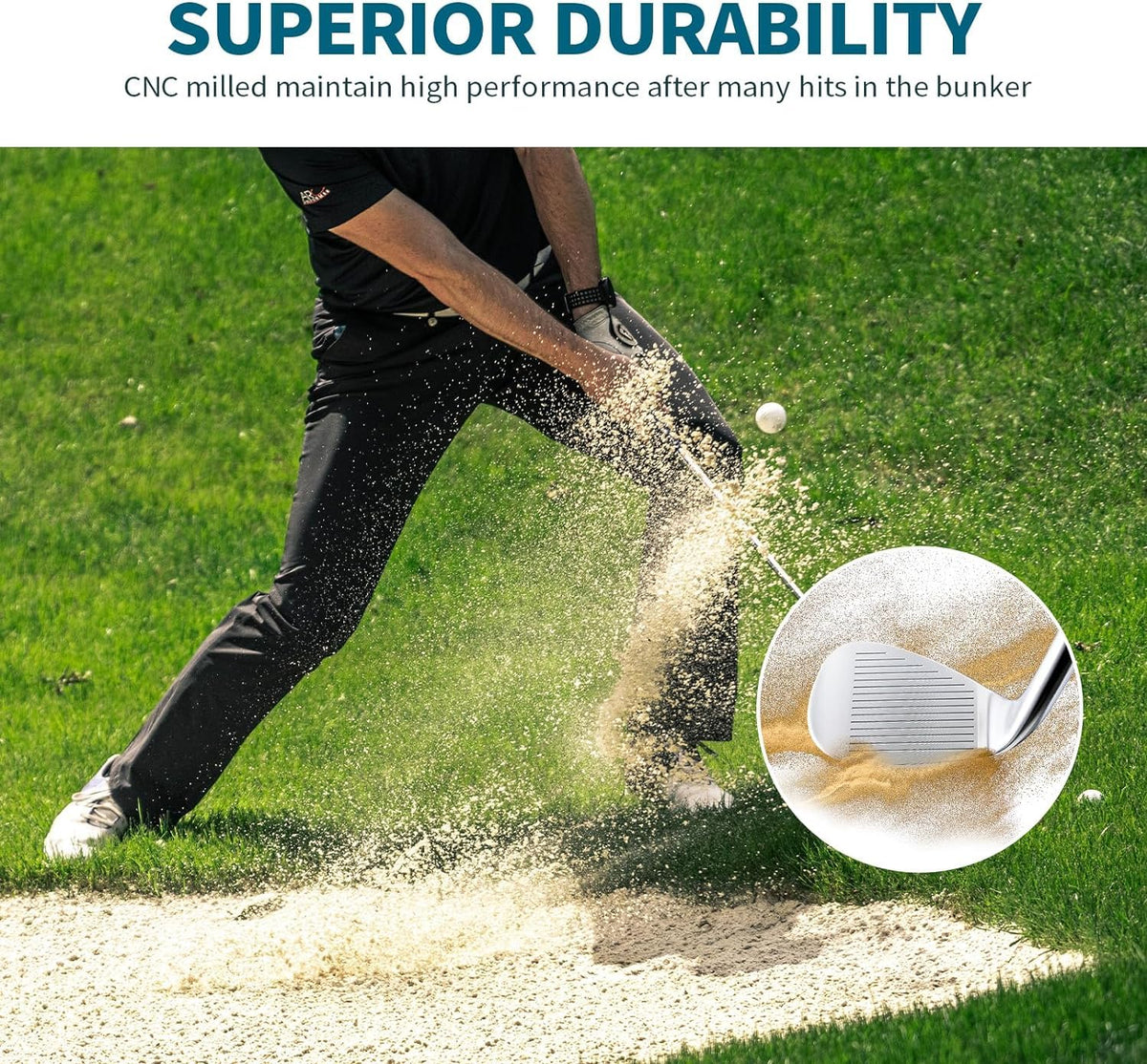 Twinsology wedge durability in wet bunkers and damp turf.