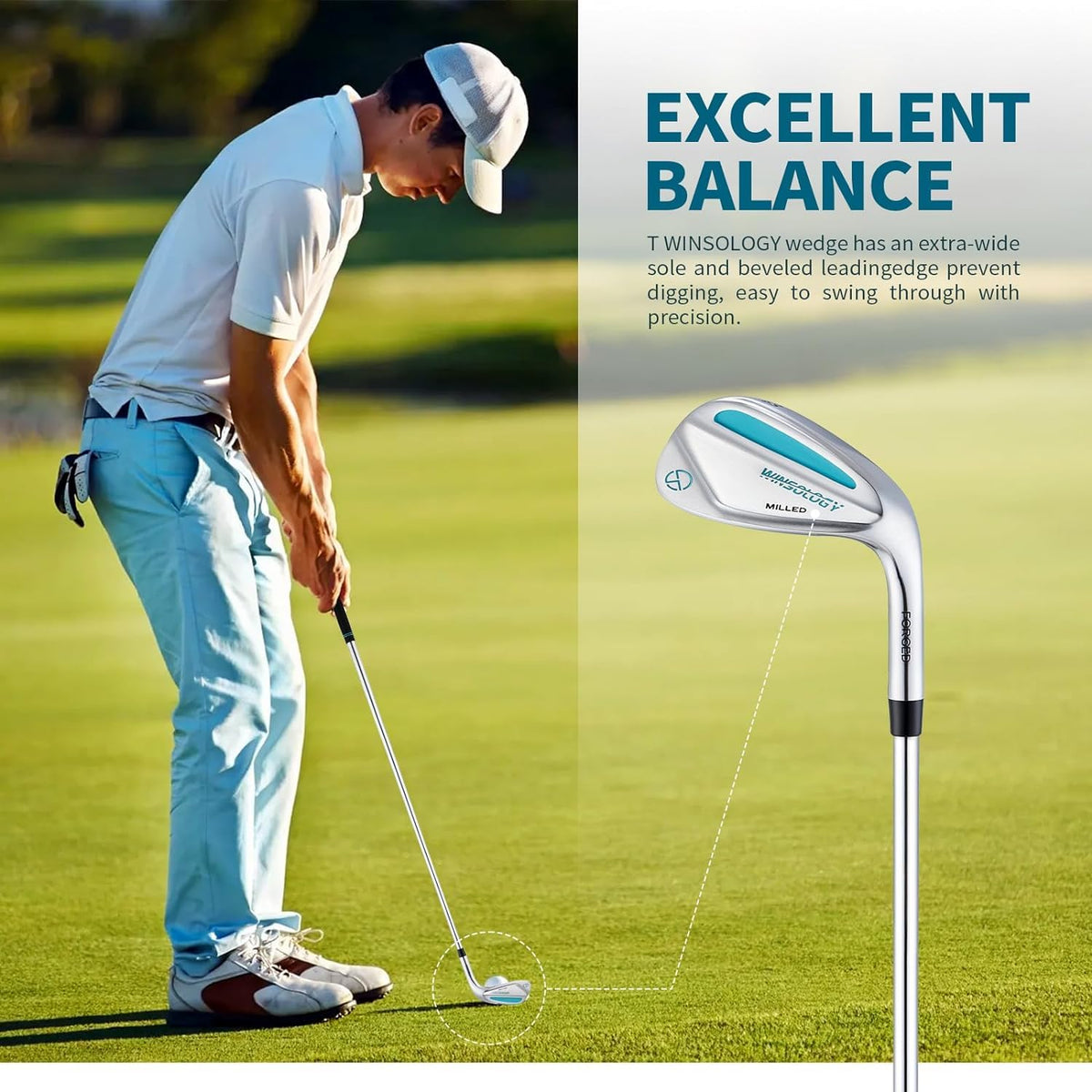 Twinsology wedge face with micro-grooves for spin and control.