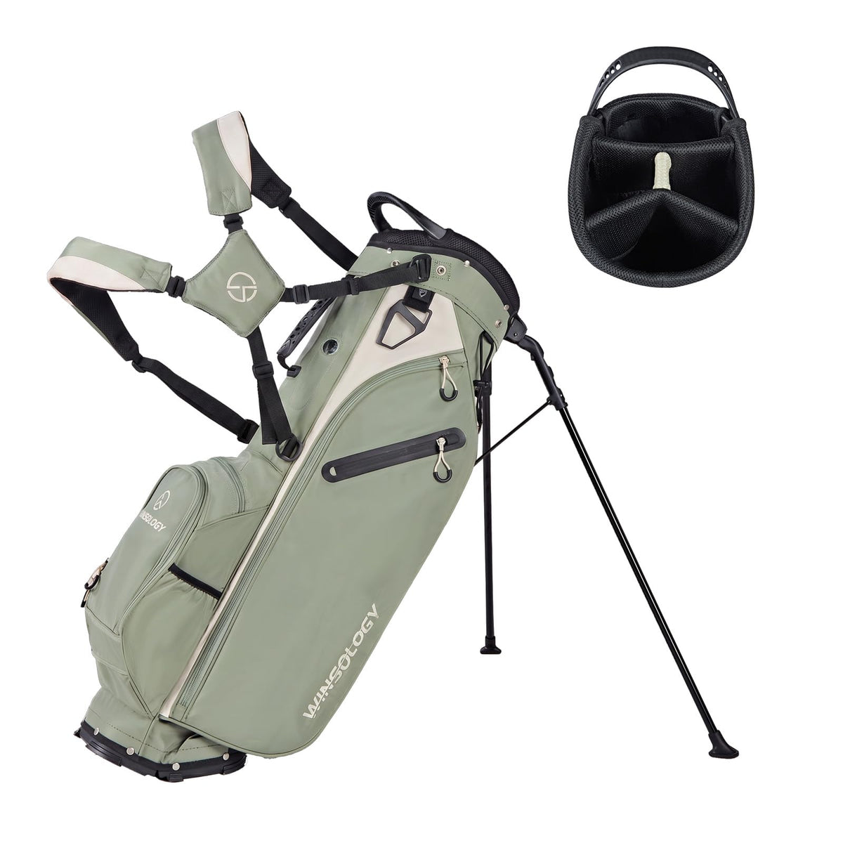 T WINSOLOGY lightweight stand bag in sage grey for easy club transport