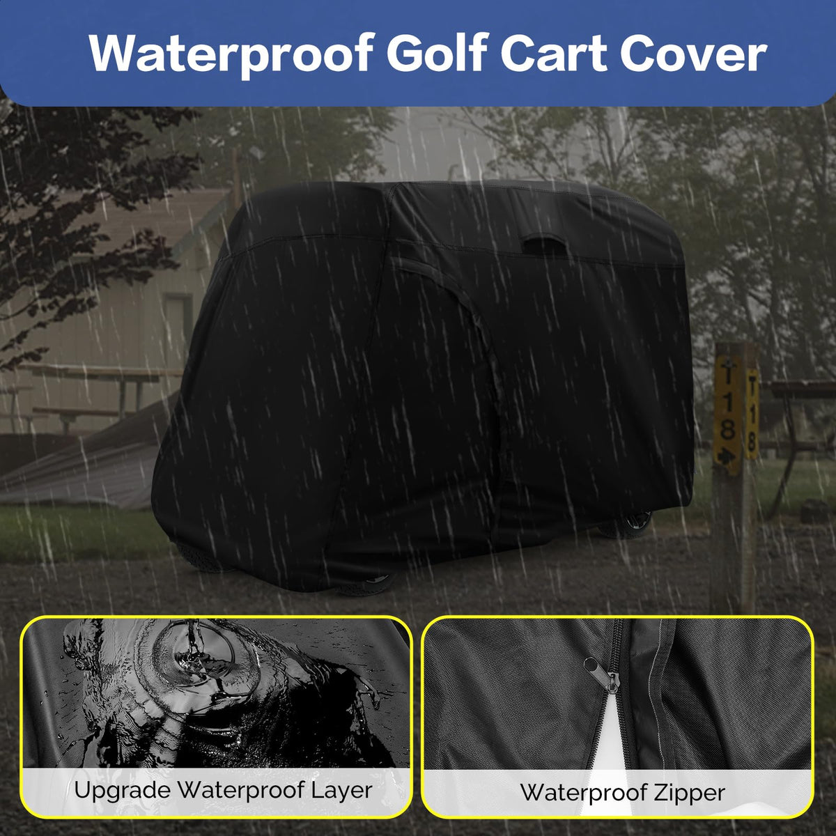 TwoPone 4/6-seat cover fits most carts to shield year-round.