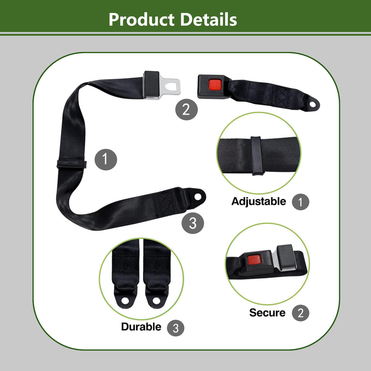 UBasic universal golf cart seat belt kit with shortest 35-inch belt for versatile mounting.