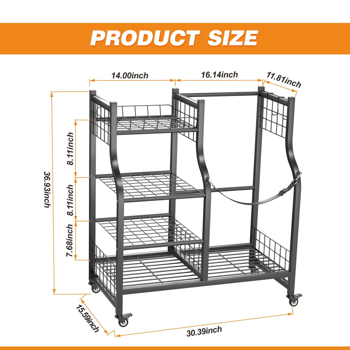 Ultrawall organizer top mesh basket holds balls for quick access.