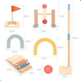 Umu wooden mini golf set — golf flag adds visibility for game goals.