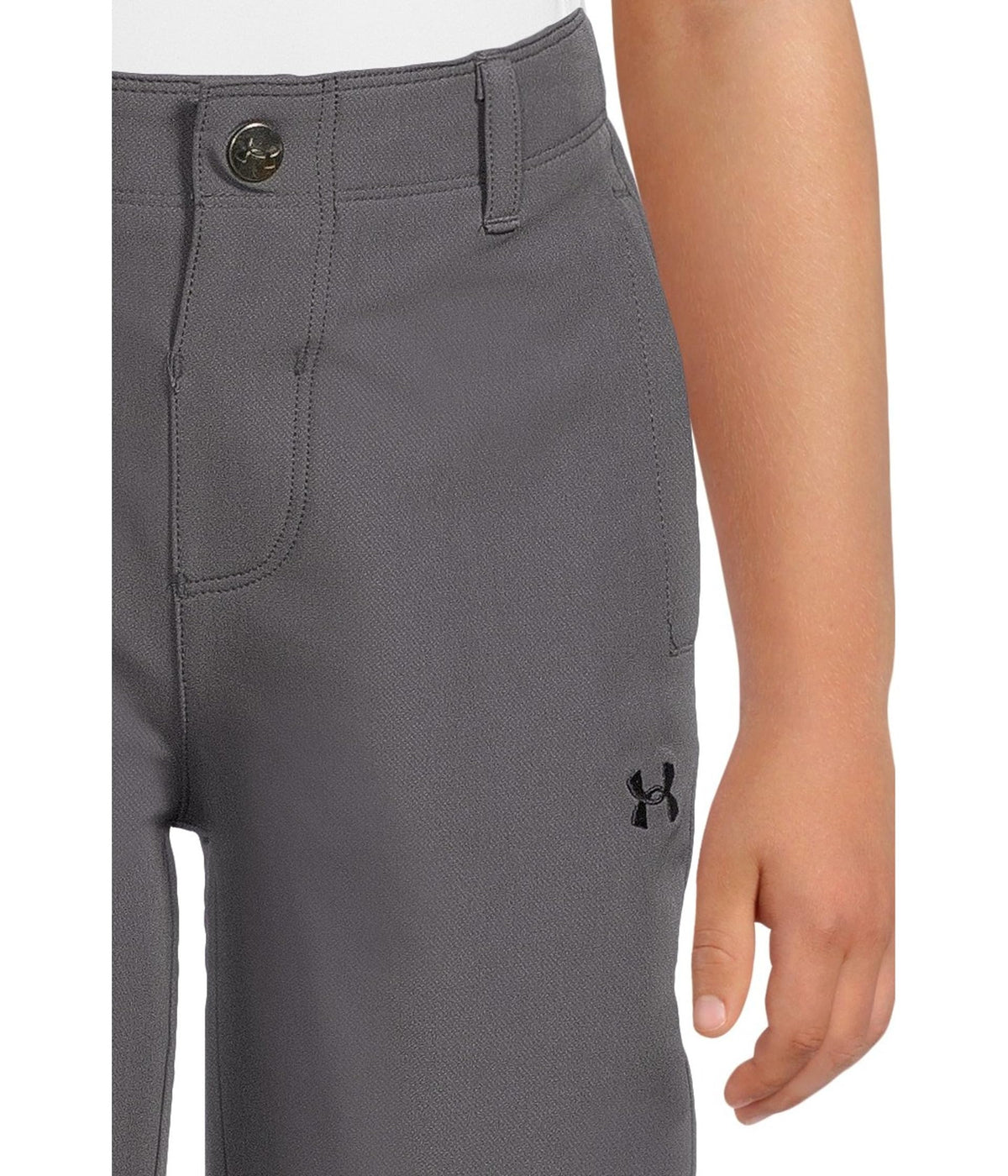 Under Armour Castlerock Joggers, side view highlighting zip-fly design and cuffed ankle